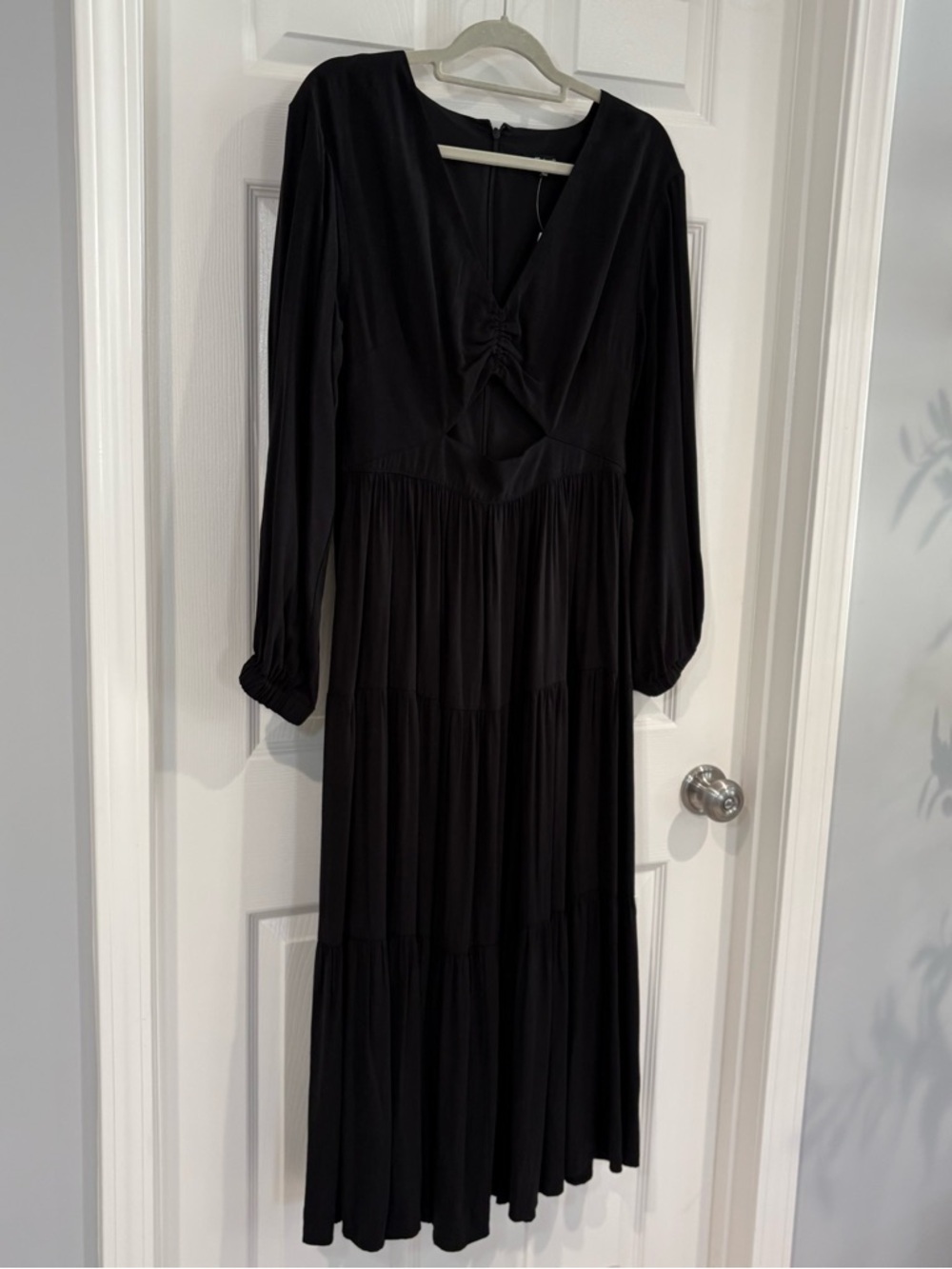 Madewell Lusterweave Black Long Sleeve Tiered Whimsigoth Cut Out Dress Sz 8 NWT - Picture 11 of 16